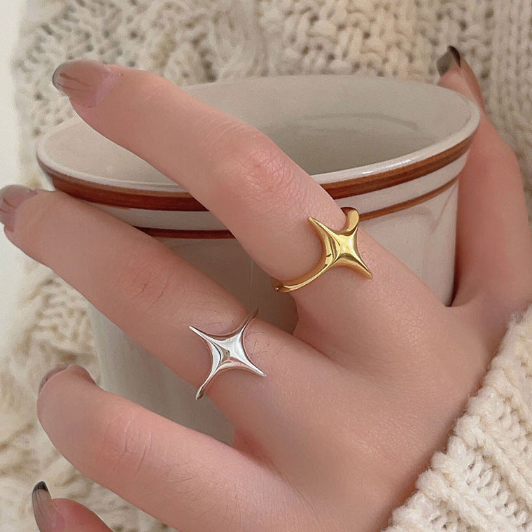 Minimalist Heart-Shaped 925 Sterling Silver Adjustable Ring with Beveled Square Accent and Polished Finish