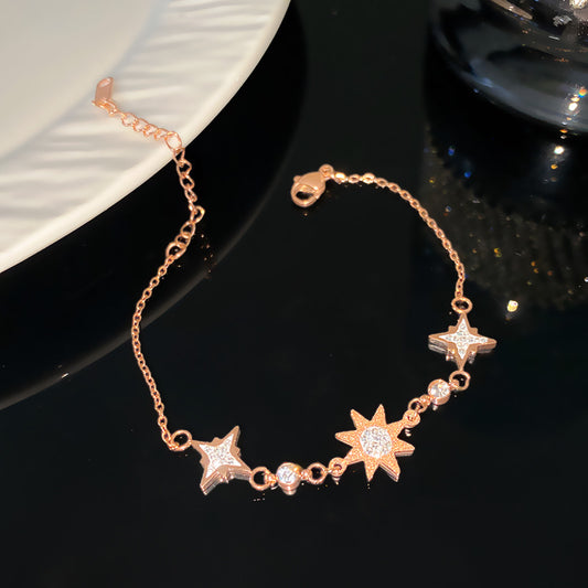 Minimalist Sweet Matte Eight-Pointed Star Cubic Zirconia Titanium Steel Bracelet