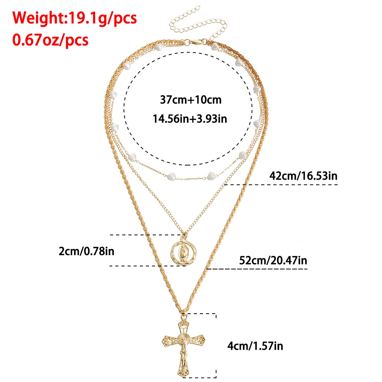 Vintage Cross Pendant Necklace for Women with Geometric Shape Alloy Construction Plated Finish Layered Clavicle Chain