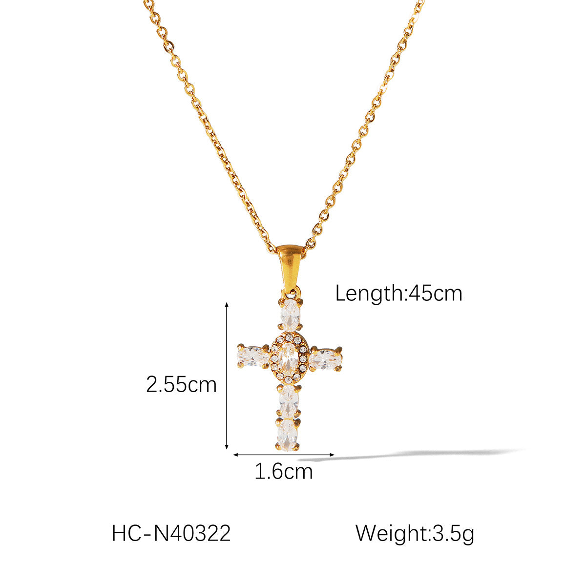 Trendy Geometric Cross Pendant Necklace 18K Gold Plated Stainless Steel Box Chain Rhinestone Inlay Women Jewelry