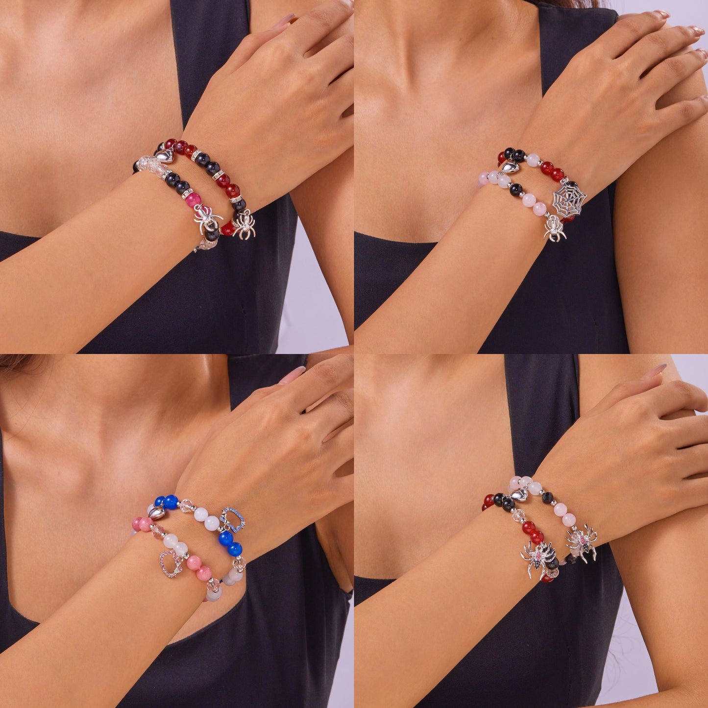 Pulsera de Halloween con Colgante de Araña y Cuentas de Cristal Multicolor, Aleación, Joyería Hecha a Mano para Parejas, Unisex, Regalo para Fiesta de Festival