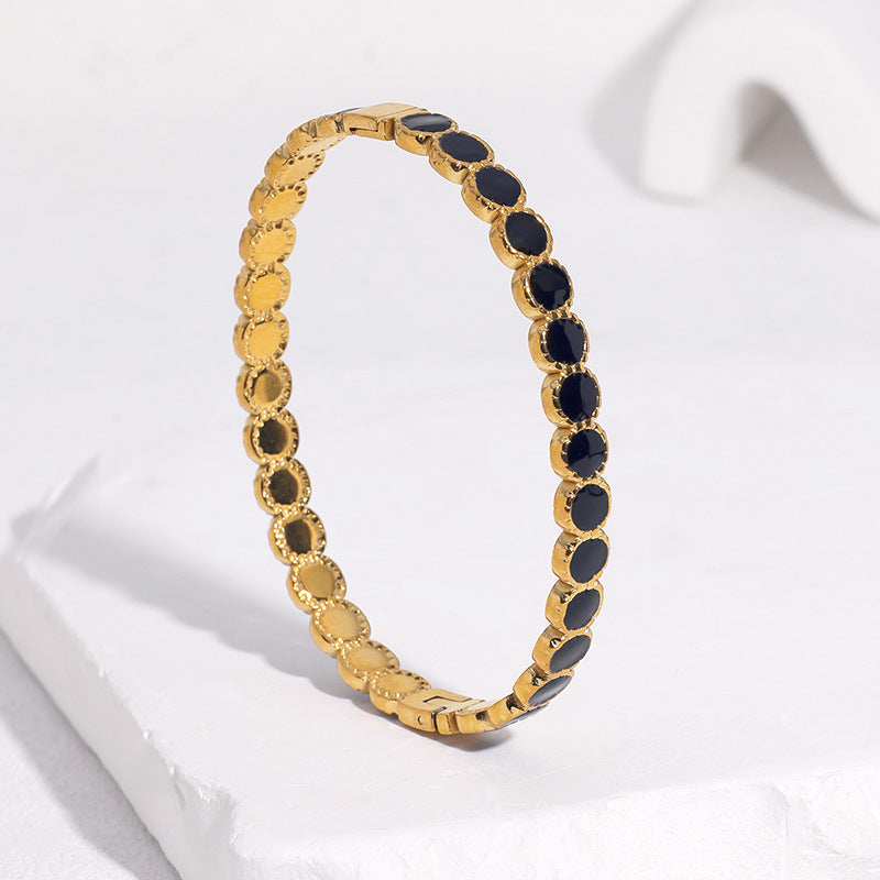 Vintage Elegant Geometric Round Gold Plated Stainless Steel Bracelet