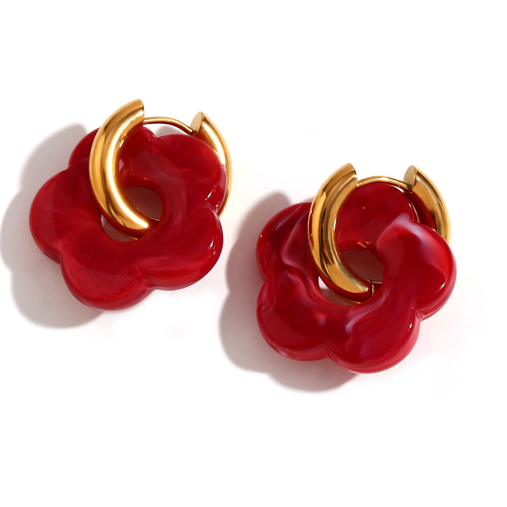 Orecchini a Cerchio Piccoli con Fiori Vintage in Acciaio Inossidabile Placcato Oro 18K Design Floreale Colorato Dopaminico da Donna
