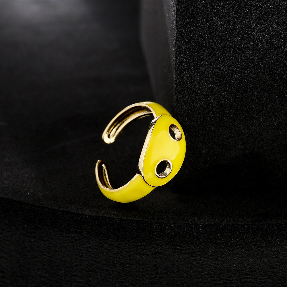Gold Drip Oil Geometric Brass Ring for Women