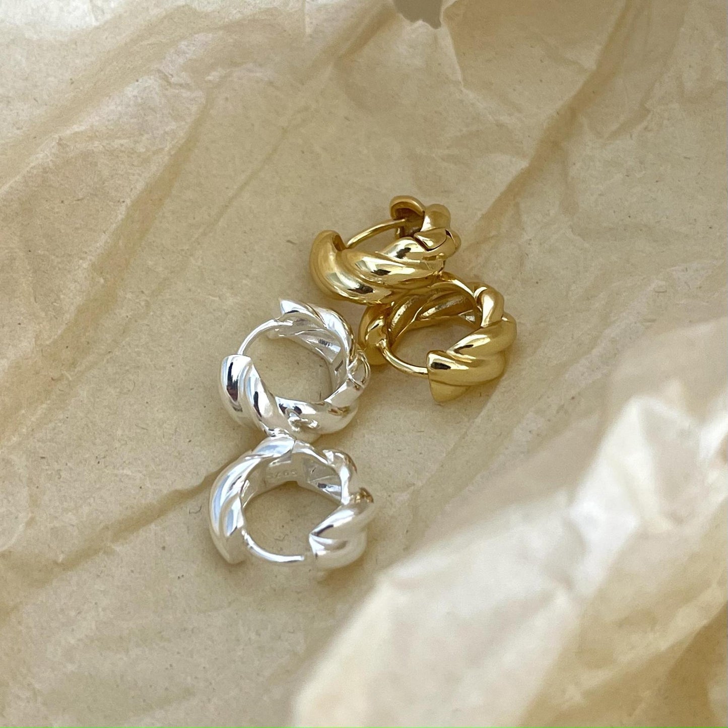Minimalist Sweet 925 Sterling Silver Plated Geometric Letter Number Twist Rope Earrings for Women