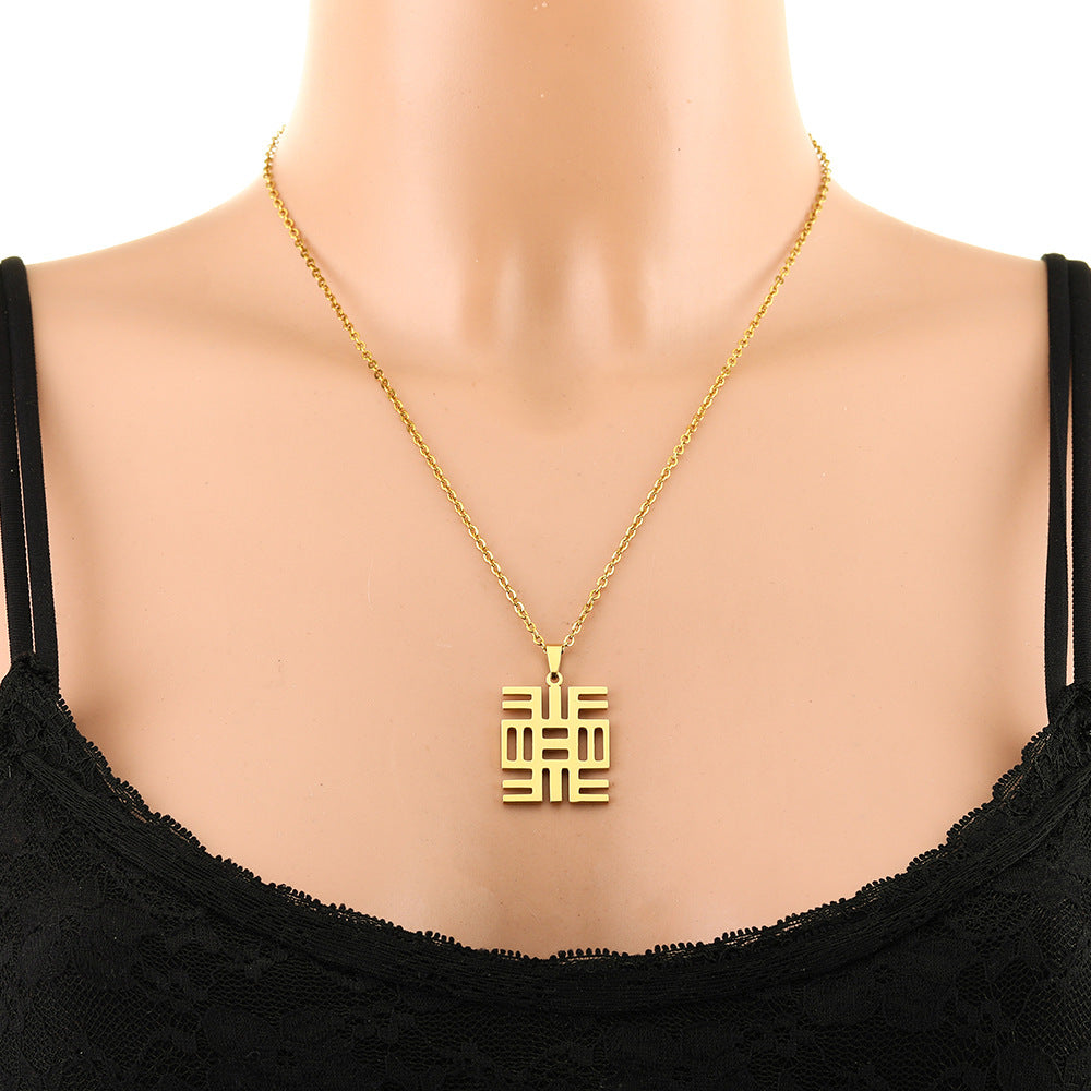 Collana con ciondolo etnico geometrico in acciaio inossidabile con finitura placcata, unisex
