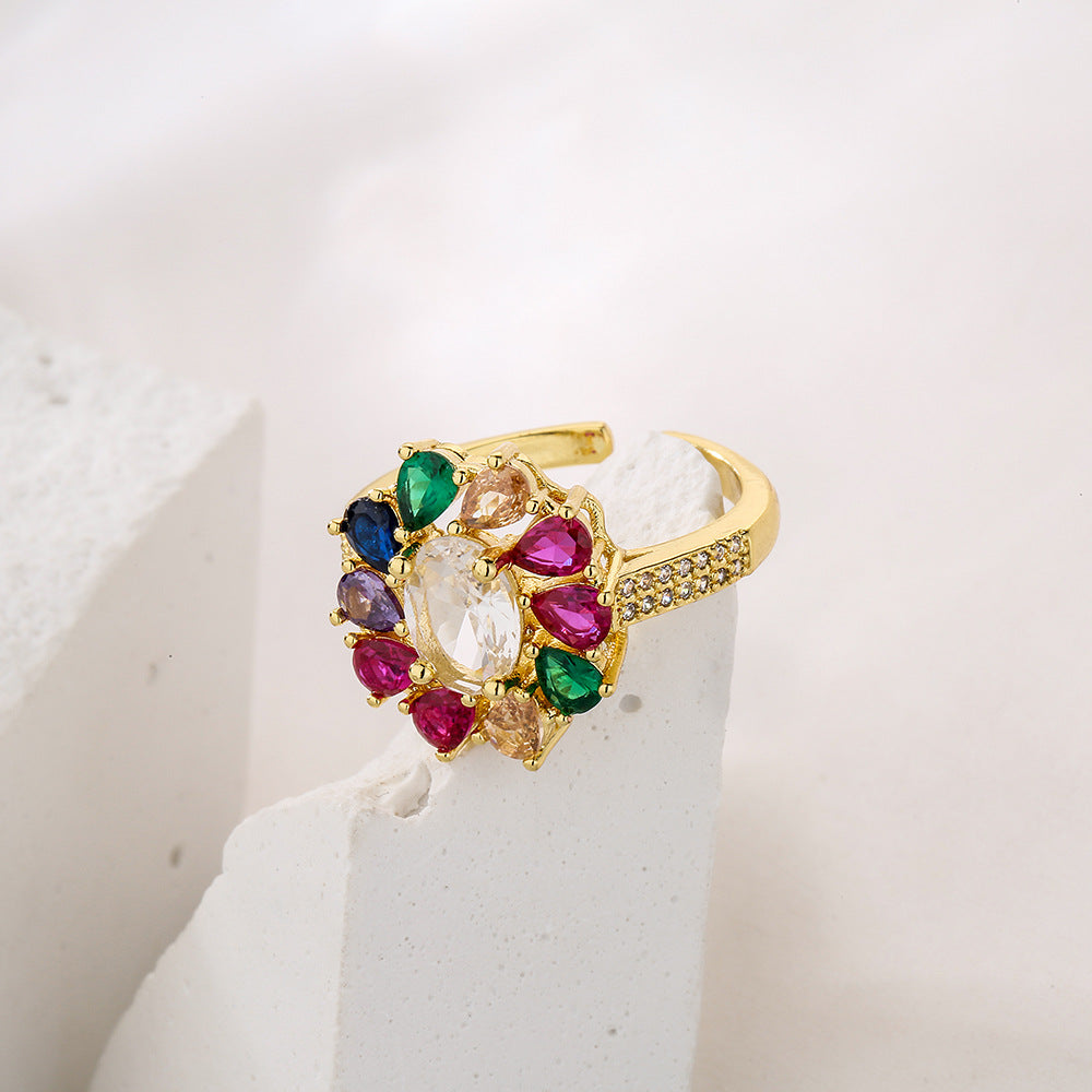 Anello Aperto Geometrico Minimalista da Donna in Ottone con Zirconia Micro-Incastonata