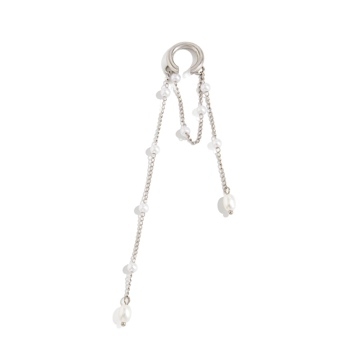 Minimalist Elegant Heart Shape Iron Plated Faux Pearl Tassel Asymmetric Long Earrings for Women