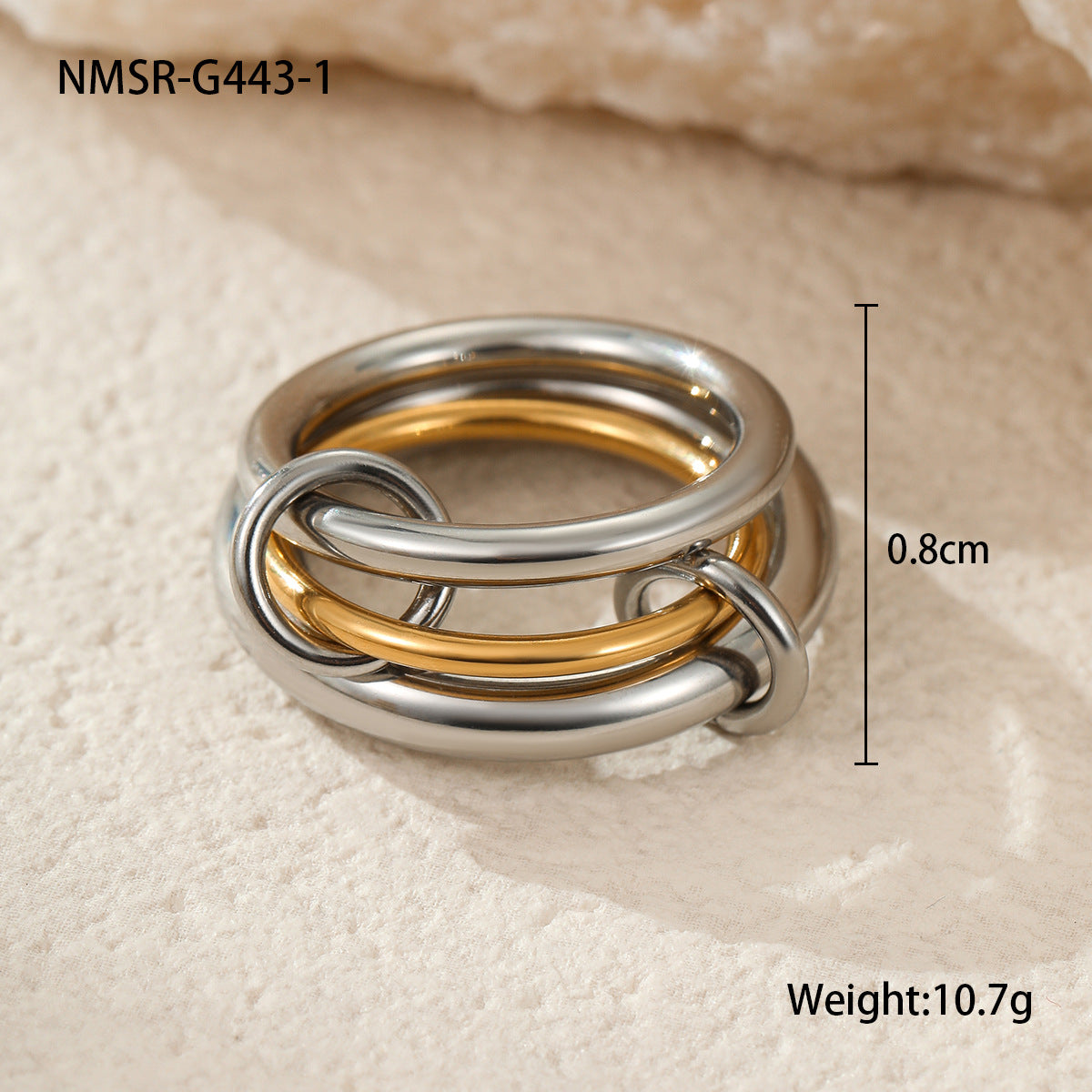 Conjunto de anillos geométricos apilables de lujo de acero inoxidable con baño de oro de 18 quilates y diseño de bloques de color para mujer