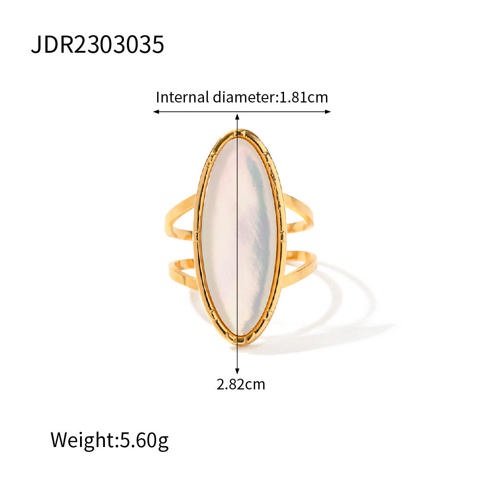 Anello da donna in acciaio inossidabile in stile INS con intarsi in conchiglia di abalone naturale placcato oro 18K