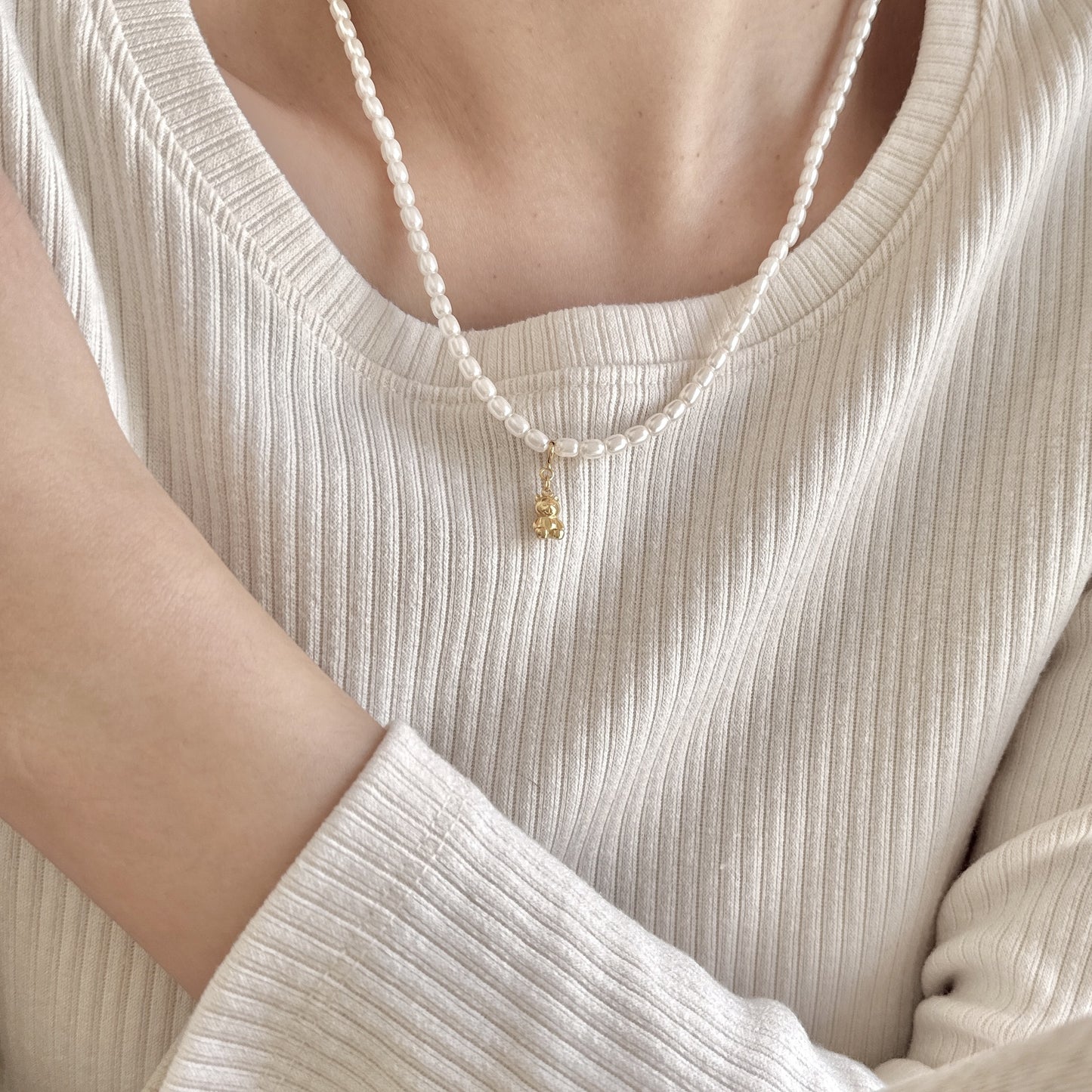 Collana pendente orsetto minimalista in argento sterling 925 con strass su catena snake da donna