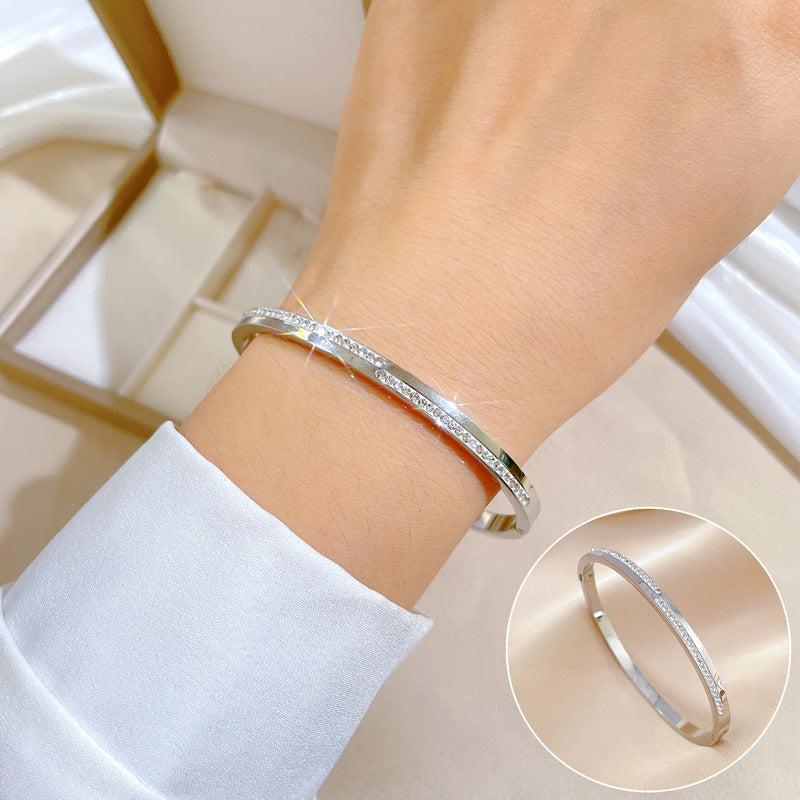 Minimalist Luxury Titanium Steel Bracelet with Mother-of-Pearl Smile Charm