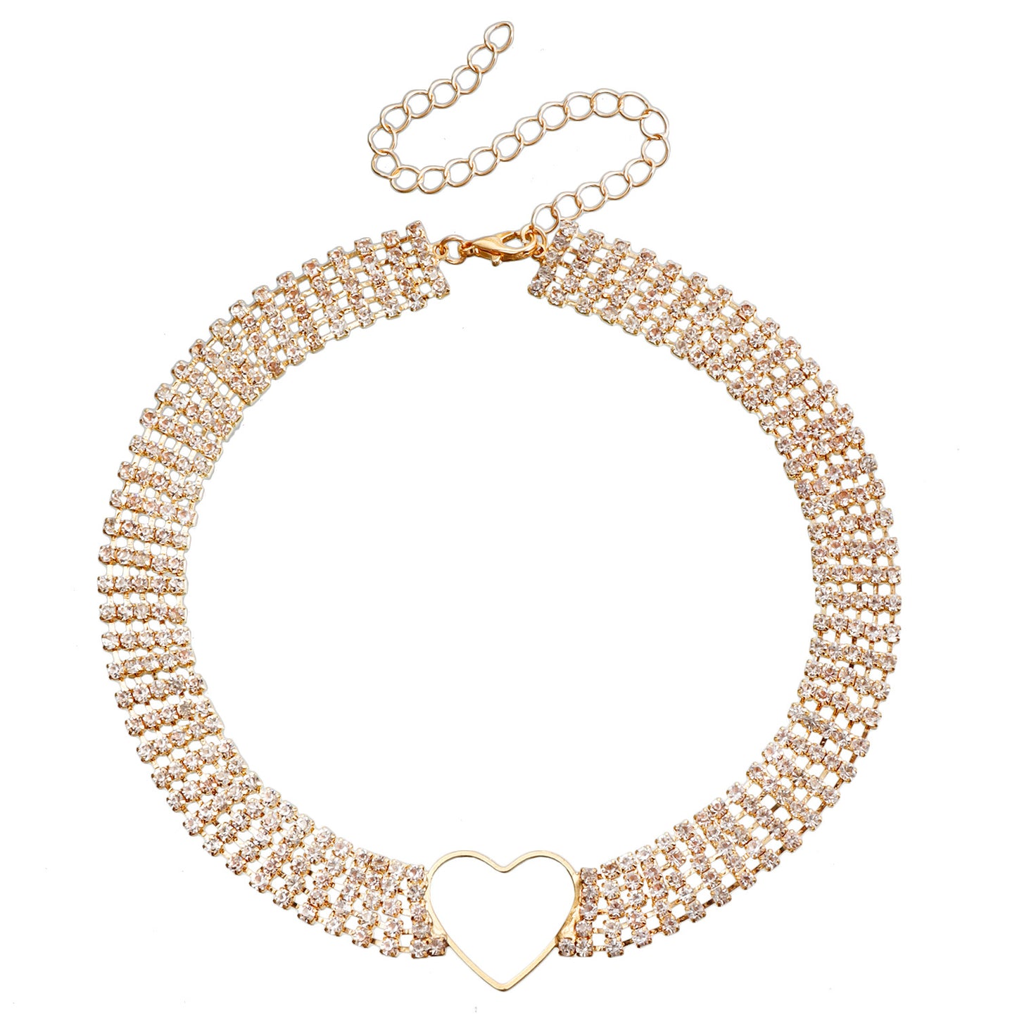 Fashionable Hollow Heart Pendant Necklace with Rhinestone Accents on Plated Metal Multi-Layer Clavicle Chain for Women