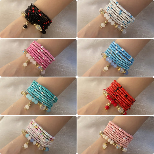 Bohemian Beaded Bracelet with Teardrop-Shaped Glass Beads for Women Handmade Fashion Jewelry