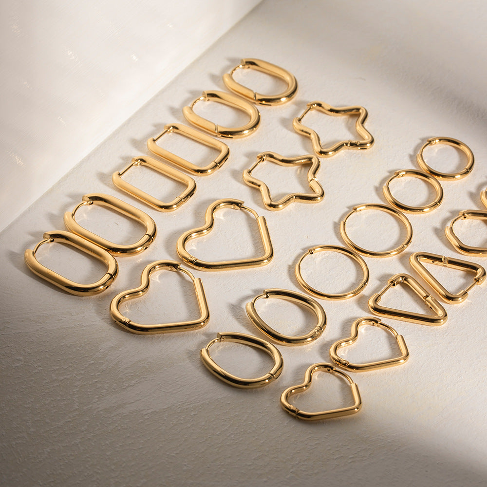 INS Style Heart-Shaped Titanium Steel Earrings with 18K Gold Plating for Women