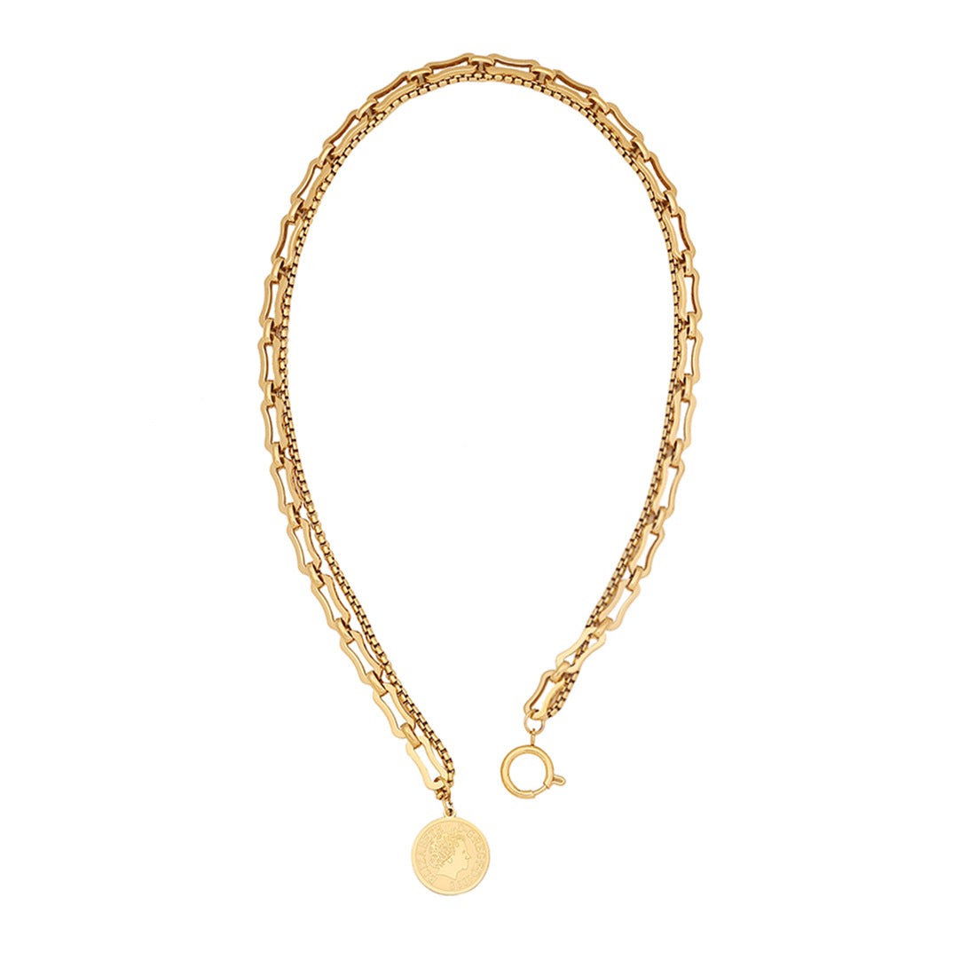 Collana con ciondolo a moneta personalizzata da donna in acciaio inossidabile con finitura placcata