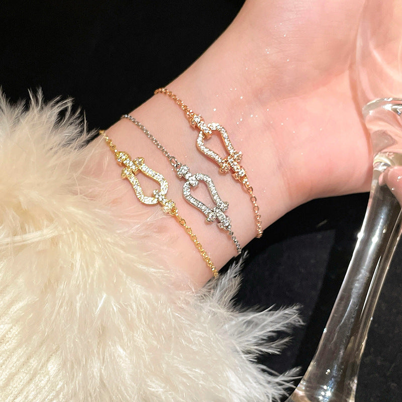Luxury Minimalist Geometric Brass Bracelet with Cubic Zirconia Inlay for Women