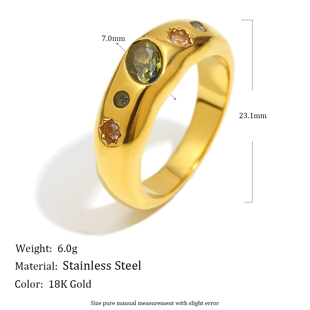 Anello da donna minimalista geometrico in acciaio inossidabile placcato oro 18 carati con cristalli di zirconia