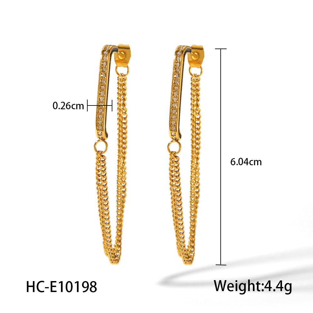 Orecchini geometrici in acciaio inossidabile con placcatura in oro 18 carati e strass per donna