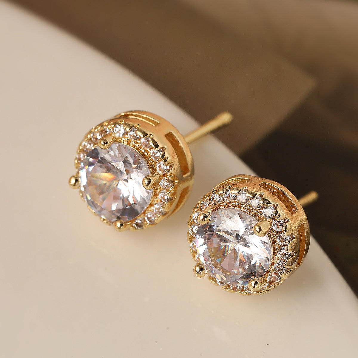 Minimalist Luxe Copper Earrings with 18K Gold Plating and Round Zirconia Accents for Women