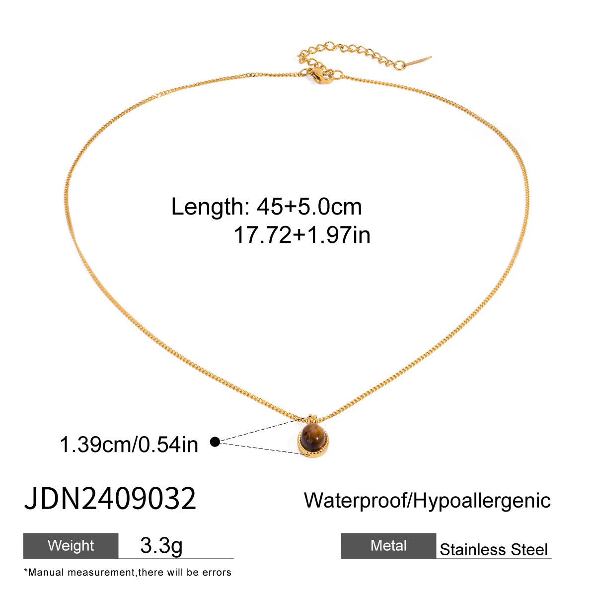 Geometric Tiger Eye Pendant Necklace in Stainless Steel with Plated Finish for Women Minimalist Locket Chain Jewelry