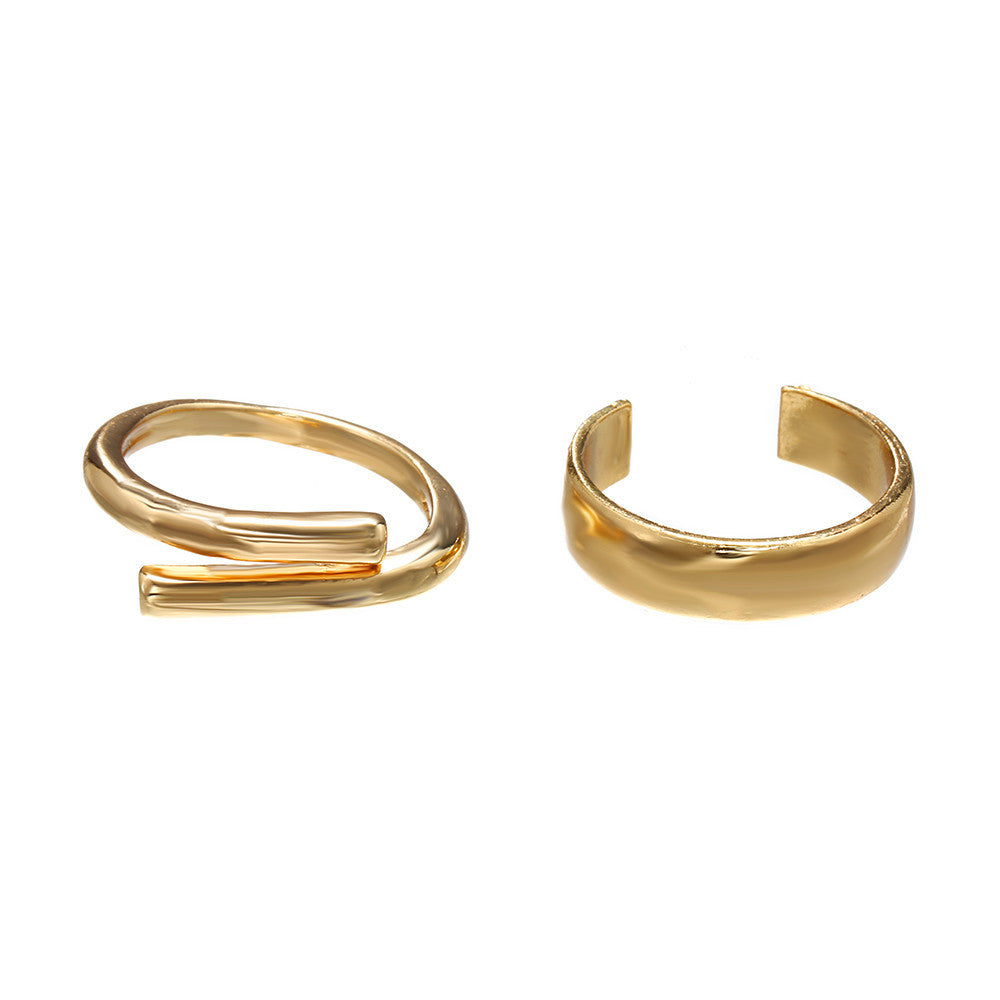 Minimalist Sweet Geometric Round Plated Alloy Adjustable Ring Set for Women