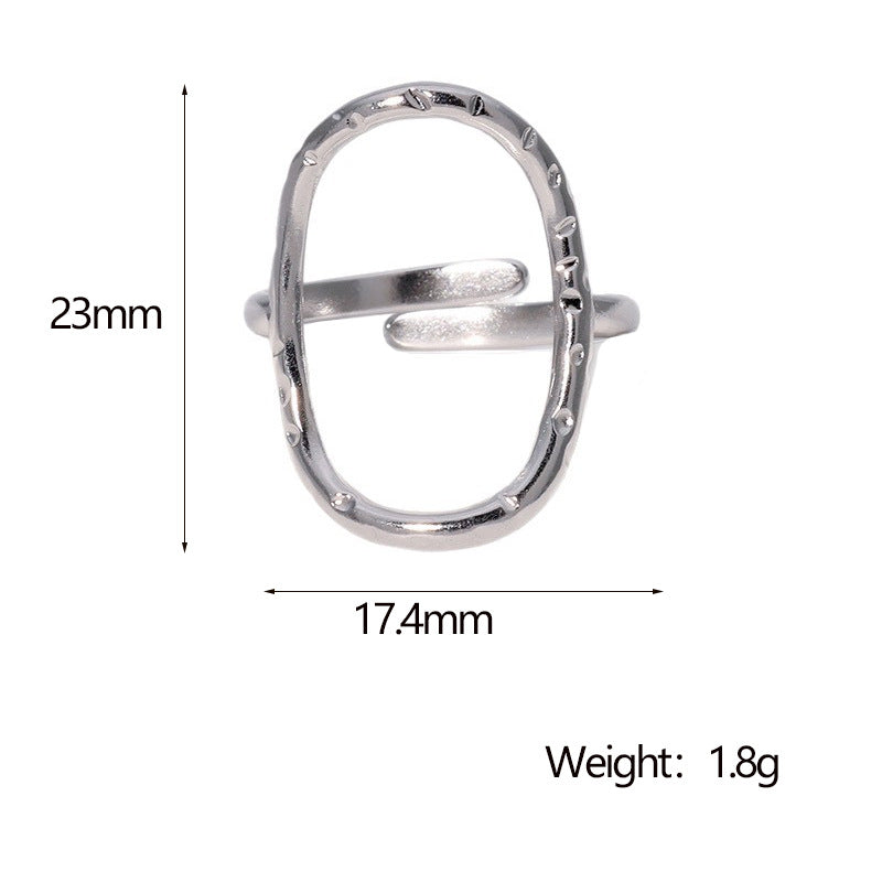 Minimalist Hammered Oval Geometric Open Ring Stainless Steel Plated Women's Jewelry