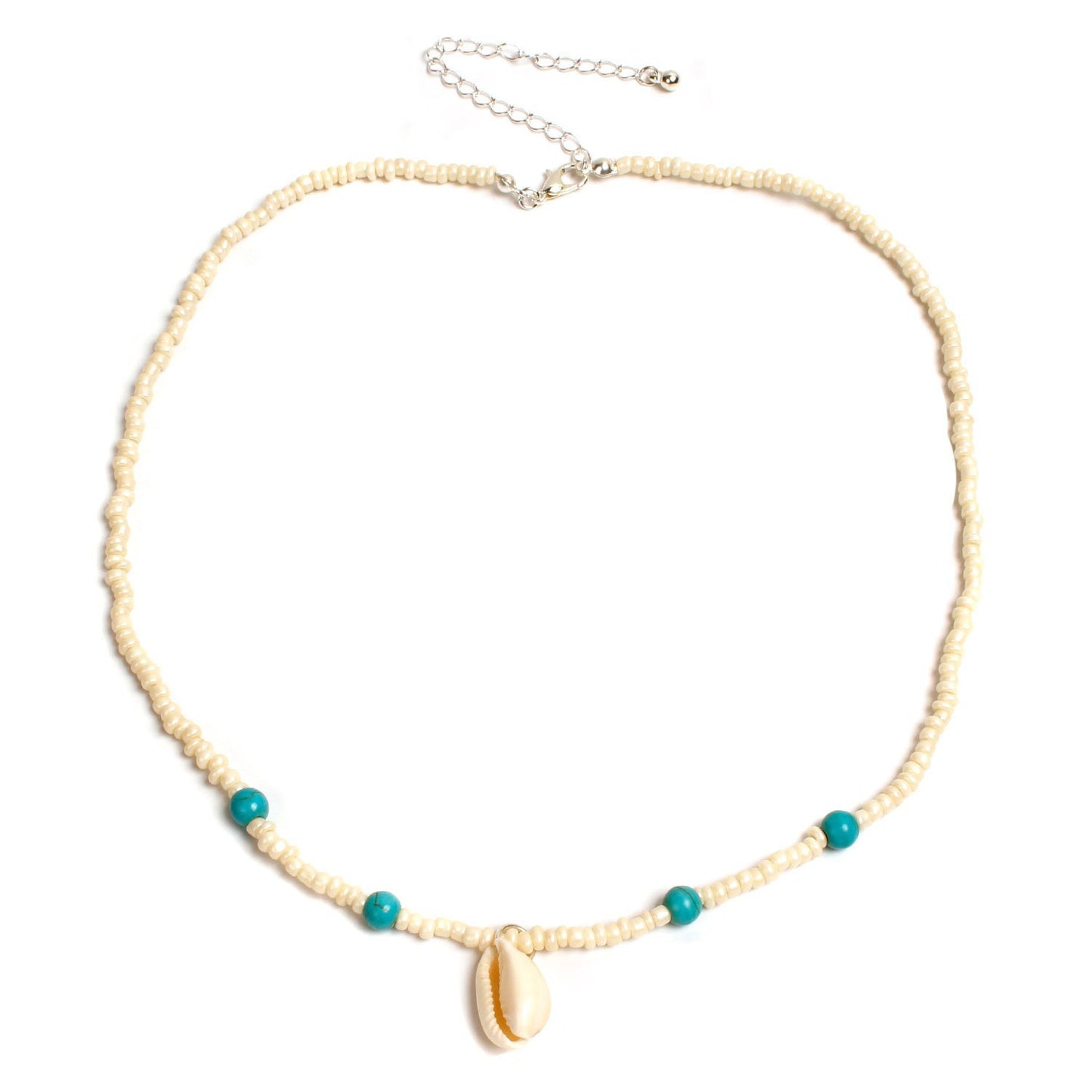 Natural Fresh Sweet Plated Shell Necklace with Turquoise and White Beads Animal Zodiac Pendant for Women