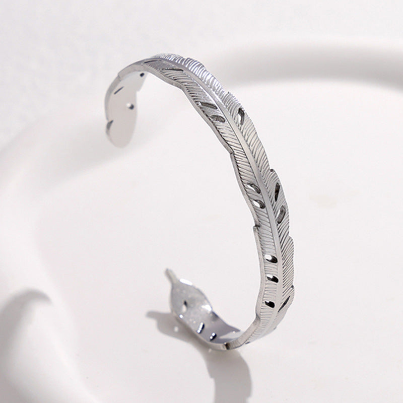 Adjustable Titanium Steel Bracelet for Women with Geometric Line Design Electroplated Finish Statement Cuff