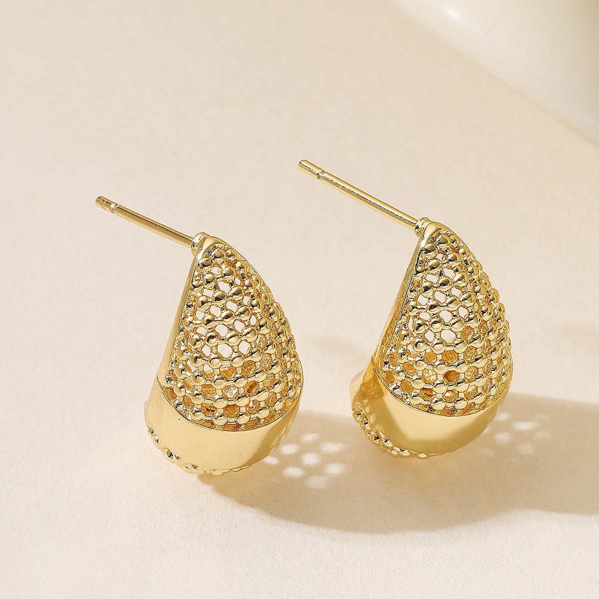 Minimalist 18K Gold Plated Brass Teardrop Geometric Cubic Zirconia Stud Earrings for Women