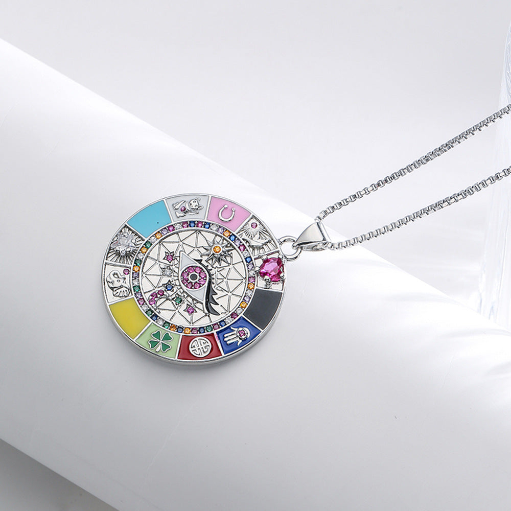 Bohemian Style Geometric Shaped Enamel Zircon Eye Pendant Necklace for Women