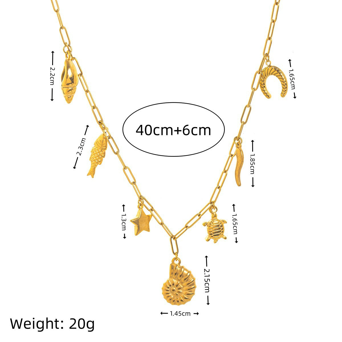 Collana con Pendente a Tema Spiaggia con Conchiglia e Tartaruga in Acciaio Inossidabile con Placcatura Sottovuoto in Oro 18K, Unisex