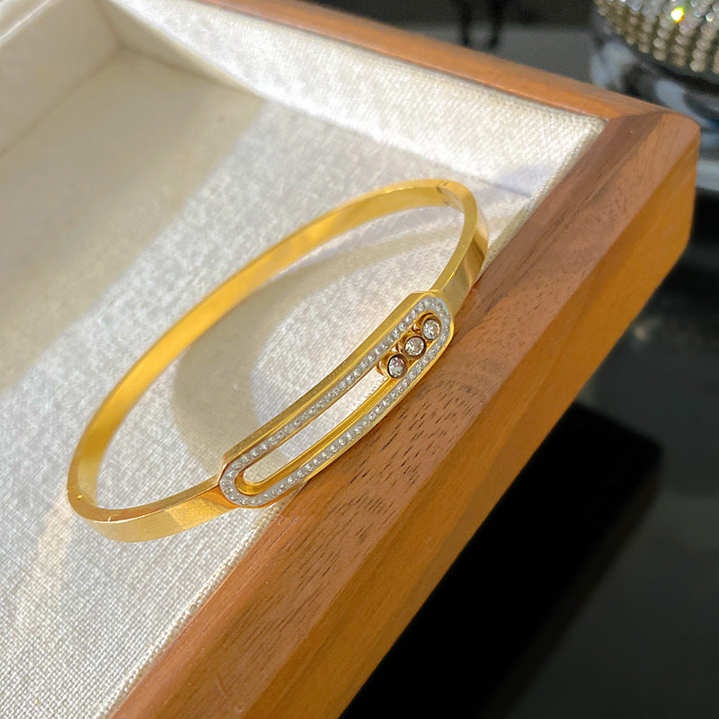 Vintage Elegant Geometric Micro-paved Cubic Zirconia Titanium Steel Bracelet for Women