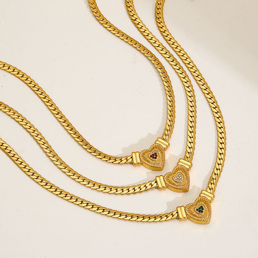 Collana da donna a catena cubana in acciaio al titanio placcato oro 18 carati con pendente a forma di cuore e elettrocardiogramma, stile Hip Hop