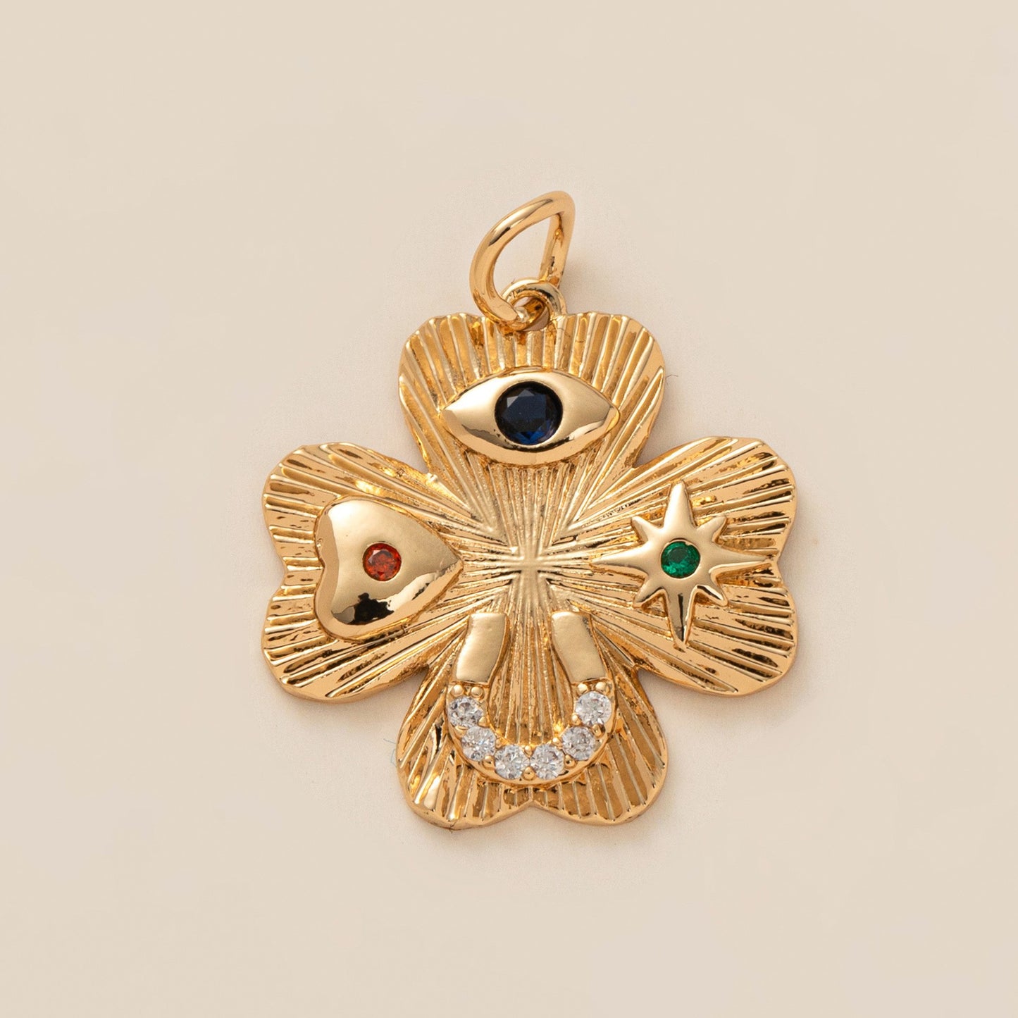 Sweet 14K Gold Plated Brass Floral Pearl Heart Star Geometric Plant Pendant Necklace Charm Bar