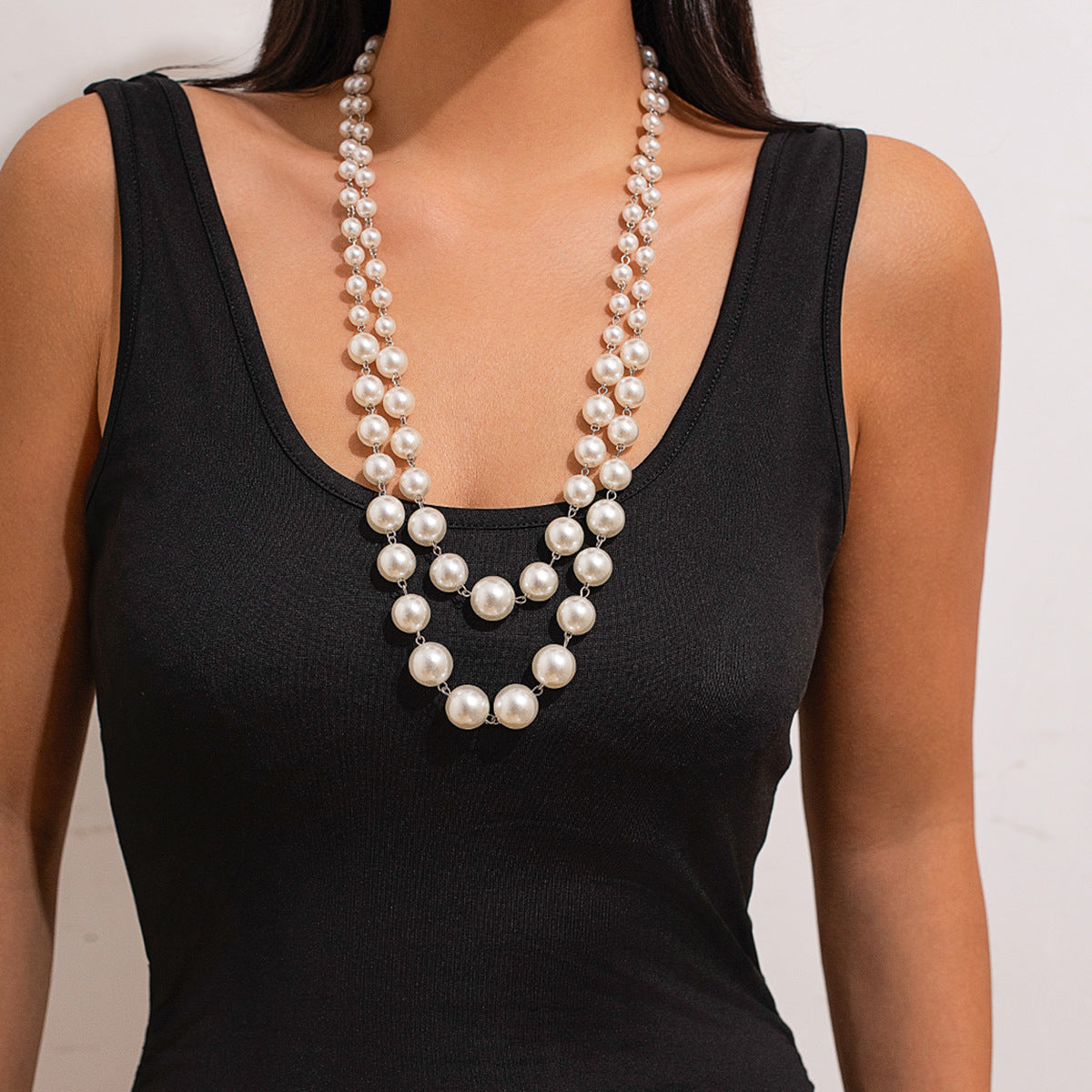 Elegant Multi-Layer Imitation Pearl Tassel Necklace Set with Geometric Round Beads for Women