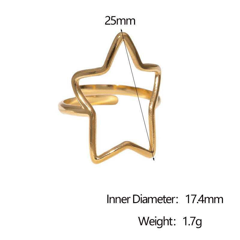 Minimalist Adjustable Star-Shaped Stainless Steel Ring with Plated Finish for Women