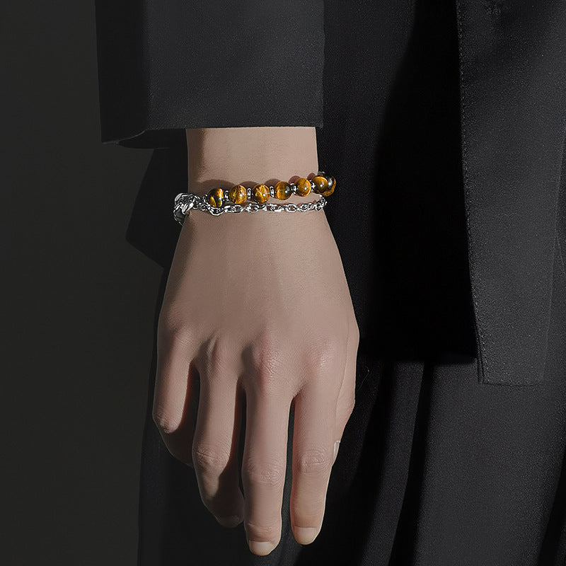 Geometric Matte Stainless Steel Tiger's Eye Bracelet