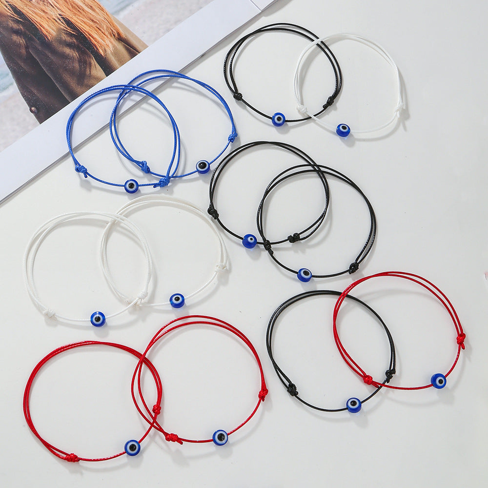 Vintage Bohemian Handmade Braided Cotton Evil Eye Bracelet Set Ethnic Unisex