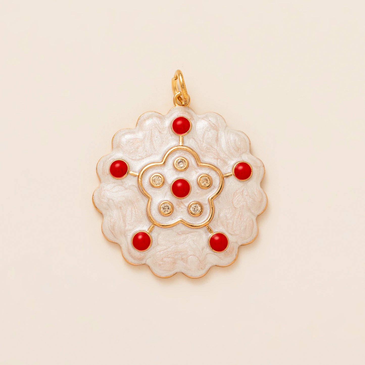 Vintage 14K Gold Plated Brass Heart Floral Ceramic Charm Bar