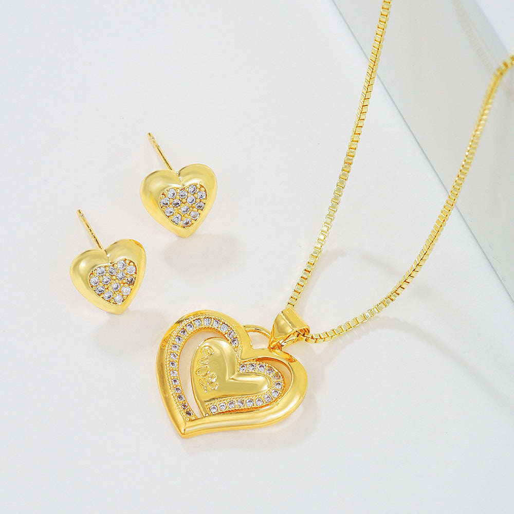 Casual Heart Gold Plated Brass Cubic Zirconia Necklace for Women