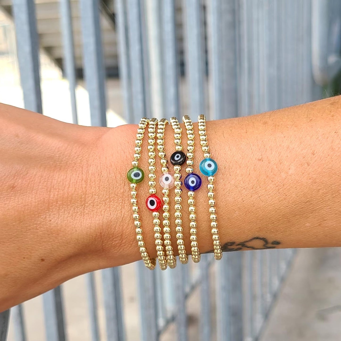 Bohemian Geometric Evil Eye Hematite Plated Bracelet Set for Women