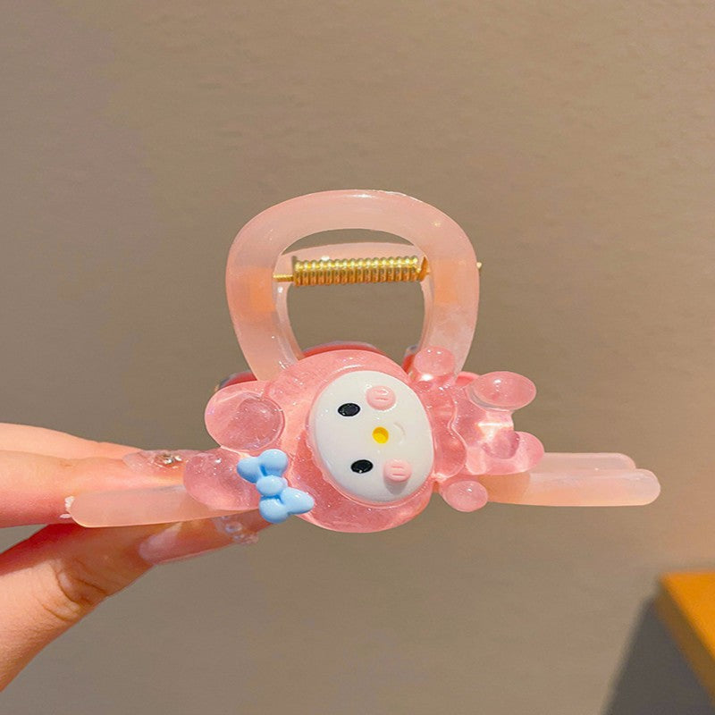 Simpatica Clip per Capelli Sanrio Cartone Animato con Fiocco in Resina Plastica Accessorio per Capelli per Ragazze Dolce Forcina per Studentessa Clip a Squalo per Acconciatura Coda di Cavallo