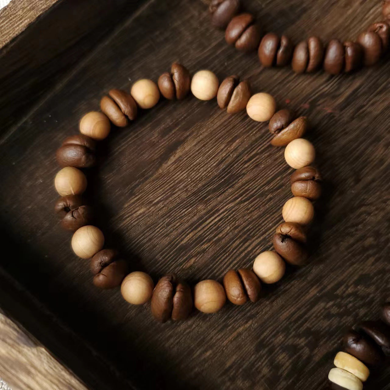 Unique Handmade Natural Coffee Bean Wood Coconut Shell Geometric Bracelet