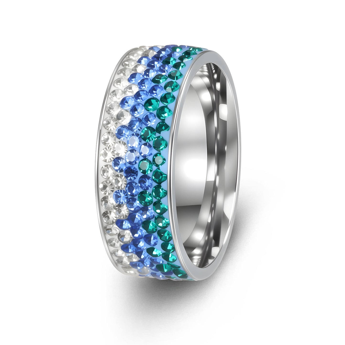 Anello Unisex a Cinque File di Strass Placcato in Acciaio Inossidabile Geometrico
