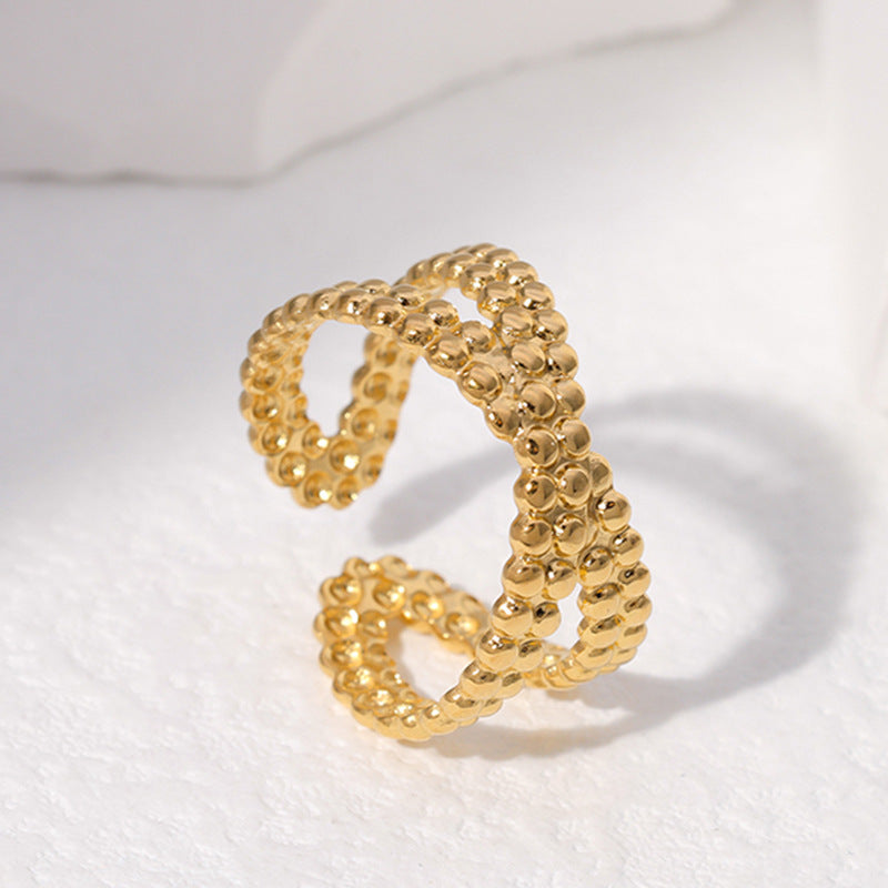 Anello Aperto Regolabile da Donna in Acciaio Inossidabile Geometrico Minimalista con Finitura Galvanica
