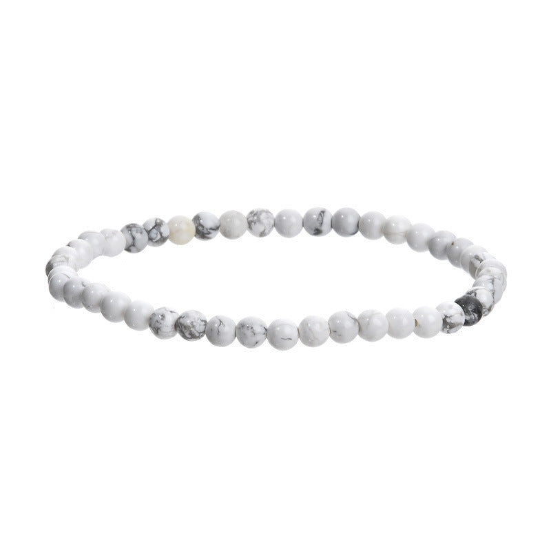 Natural White Turquoise Round Beaded Bracelet Unisex Geometric Handmade Jewelry Gift