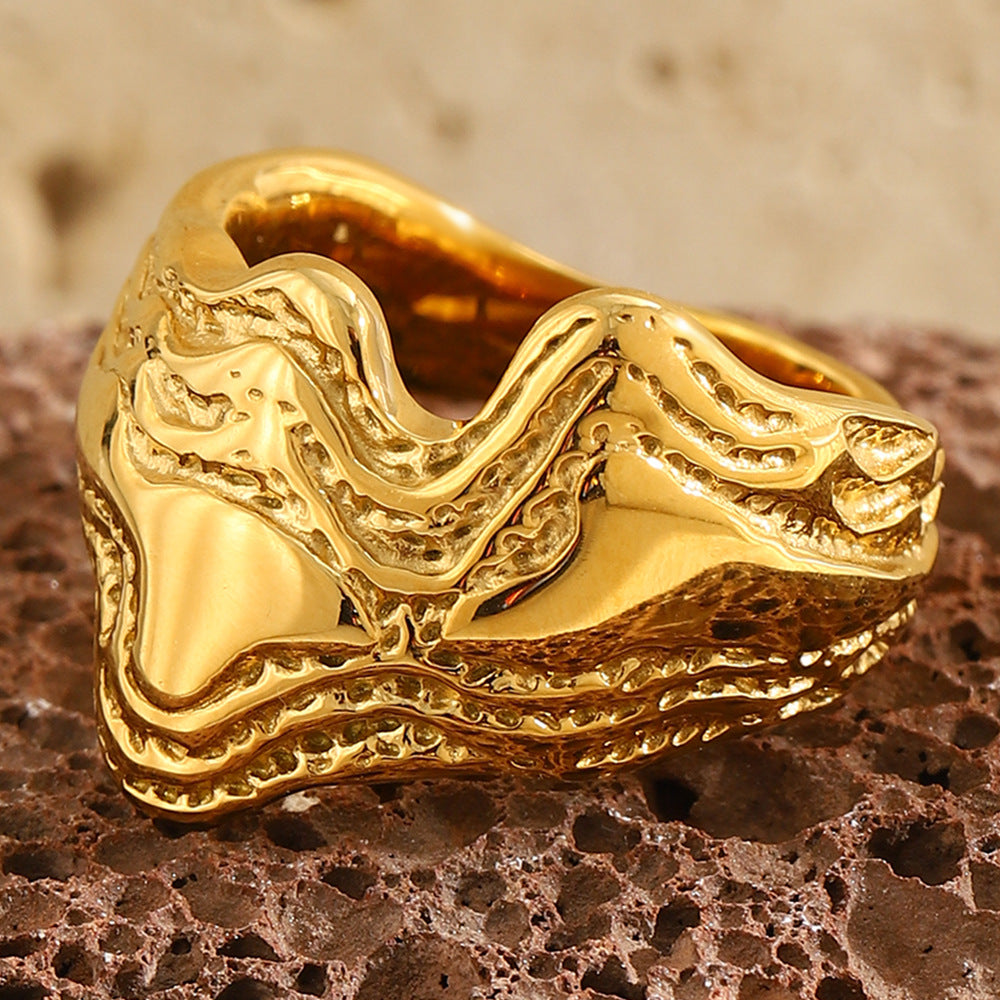 Luxury 18K Gold Plated Geometric Stainless Steel Ring for Women