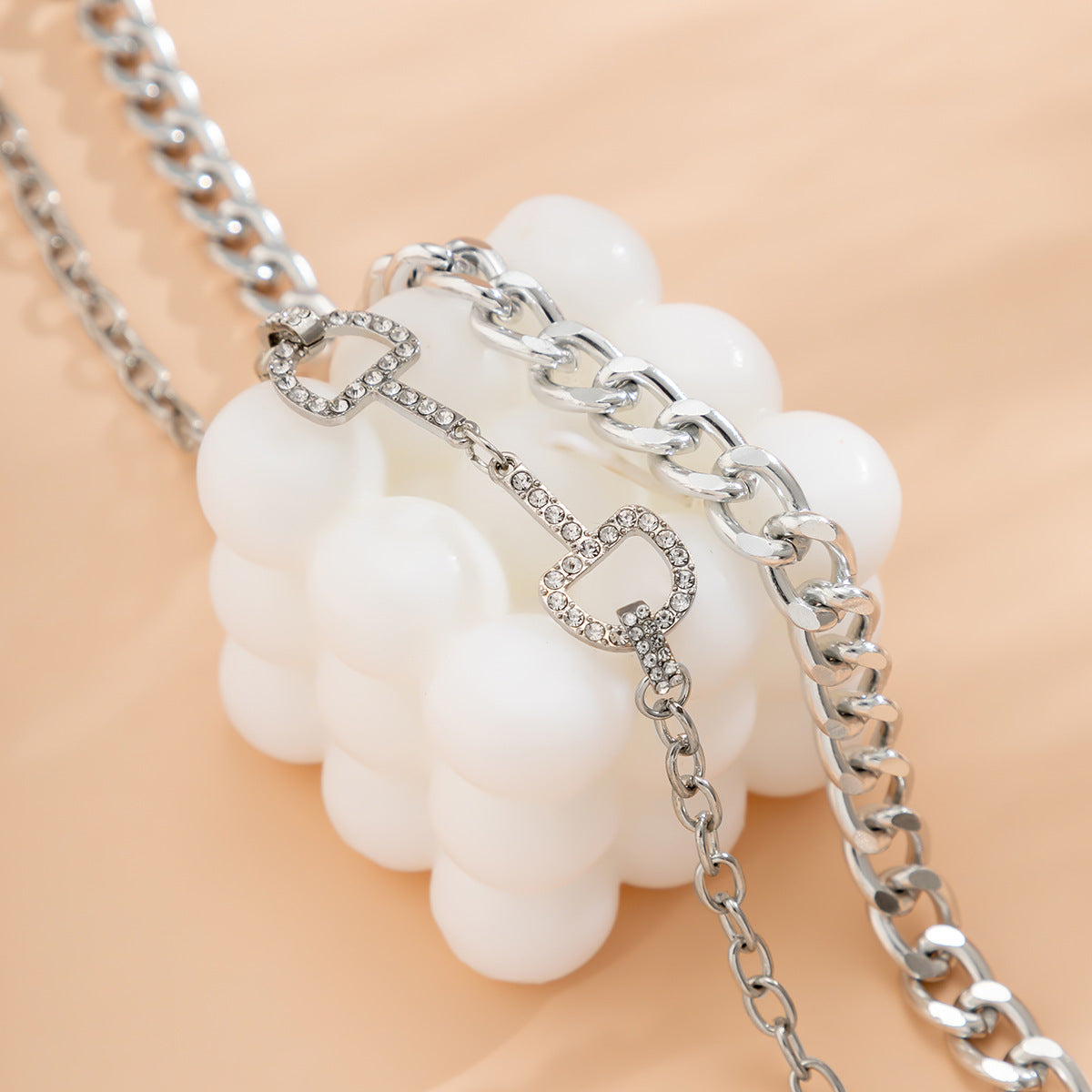 Collana a doppio strato geometrica minimalista spigolosa con strass e catena in lega galvanizzata