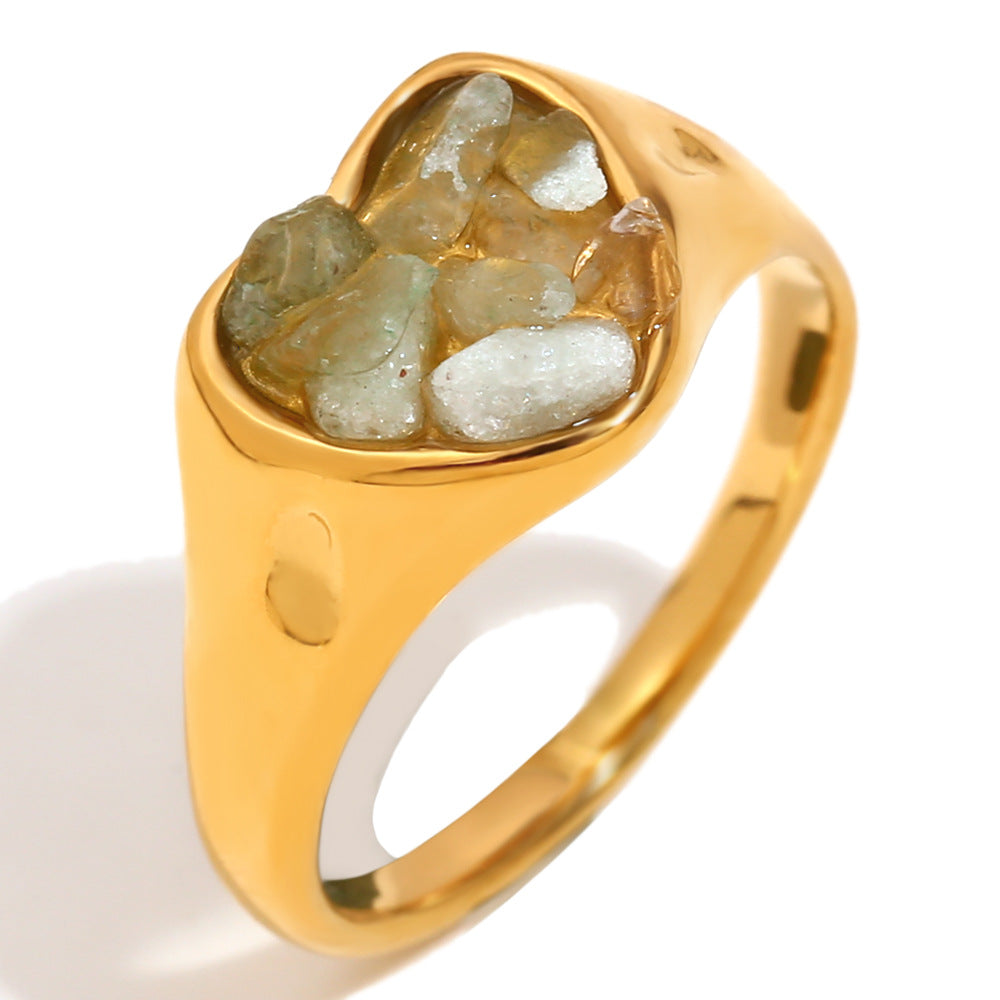 Anello da donna in acciaio inossidabile placcato oro 18 carati, dal design minimalista geometrico, con conchiglia a stella e cuore.